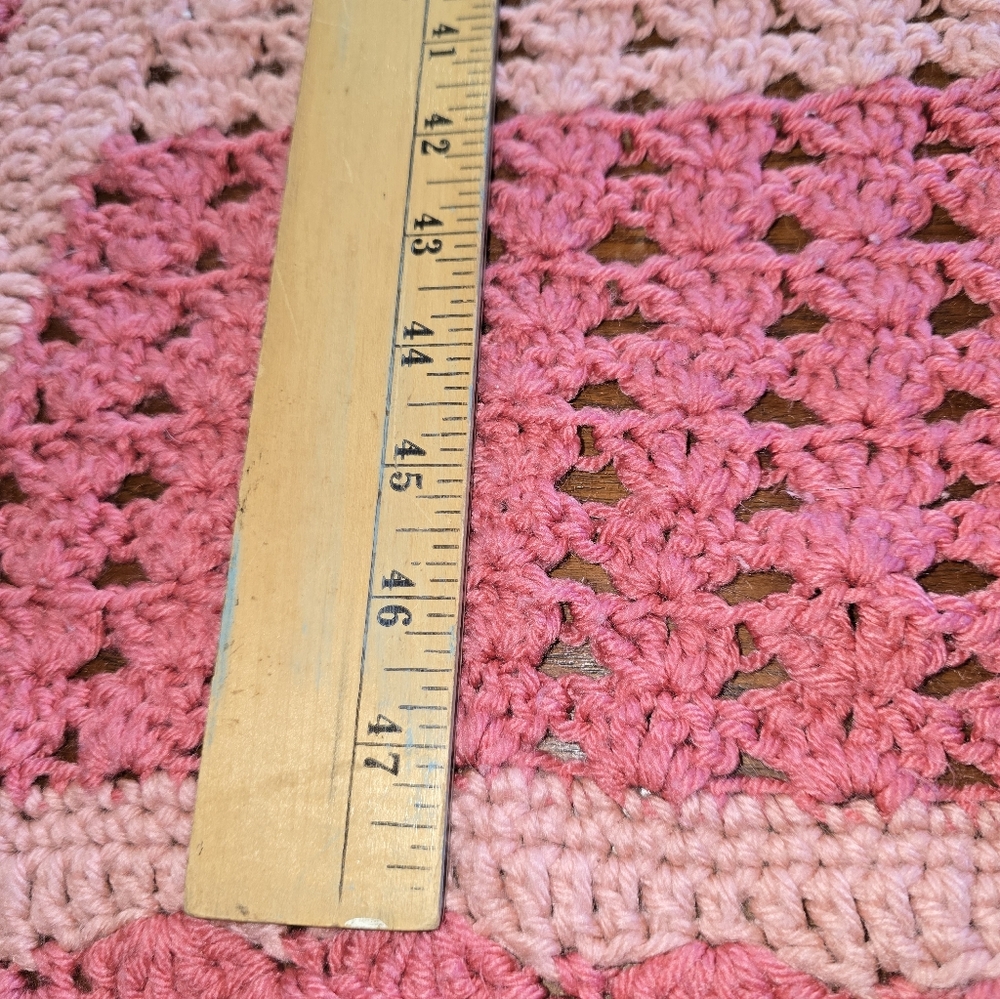 Vintage Crochet Pink on Pink Blanket Throw Handmade Wonderfulness 35 x 53 inches - Picture 8 of 11